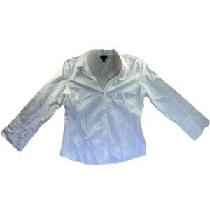Talbots White Button Down Shirt Stretch Cotton Blend Minimalist Classic Size 10